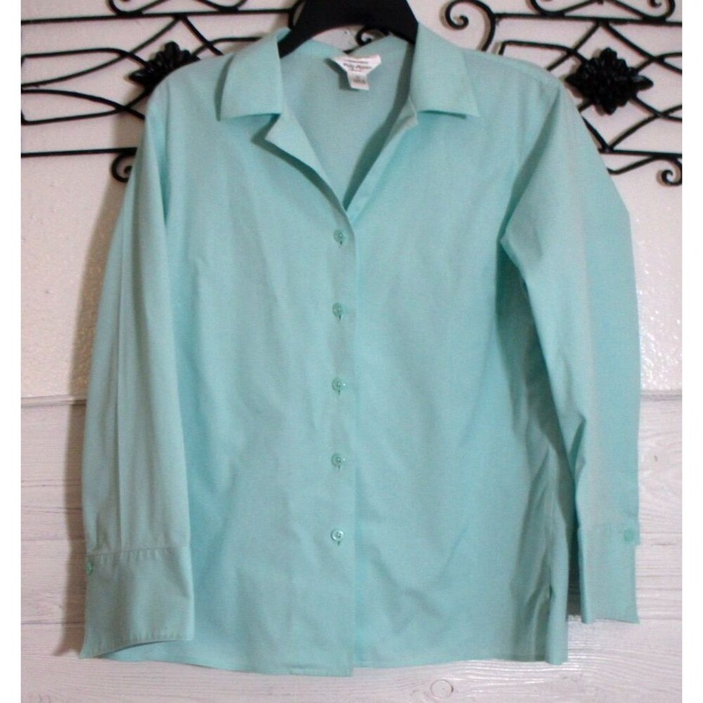 Talbots Women's Top Size 12 Teal Long Sleeve Wrinkle Resistant